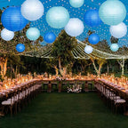 Paper Lanterns Decorative, Blue Hanging Paper Round Chinese Lanterns with Lights for Wedding Graduation Birthday Party 12 LED Light Pack of 12