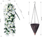 Artificial Faux Hanging White Flowers Plants Basket for Outdoor Outside, Fake UV Resistant Realistic White Morning Glory Flowers for Porch Home Balcony Yard Patio Decoration