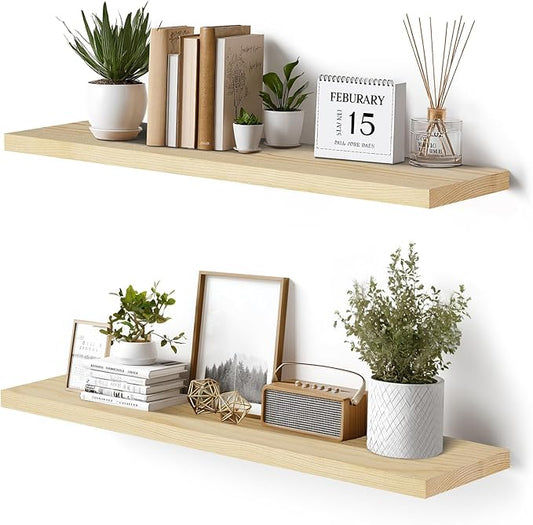 Floating Wall Shelves 2-Pack - 36-Inch Rustic Wooden Shelves for Storage and Décor, Easy Installation for Living Room, Bedroom, and Kitchen