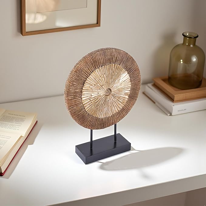 XMGZQ Wood Color Minimalist Round Statue Above Cabinet Decor Kitchen,Modern Decorative Sculpture Home Decorations for Living Room Coffee Table,Shelf Decor Items,Center Pieces Decoration for Table