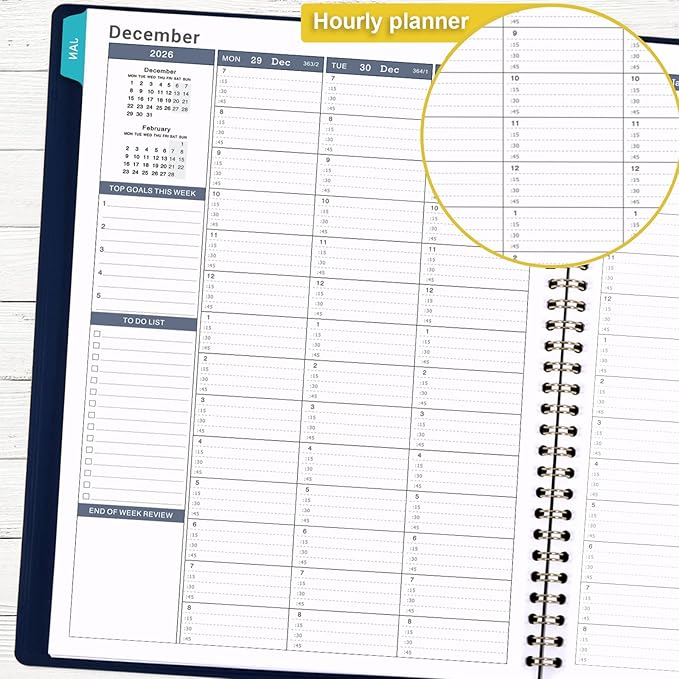 2026 Appointment Book/Planner - Weekly Appointment Book 2026, January - December 2026, 8.26"x 11.4", Daily/Hourly Planner with Tabs, 15 Minutes, Wirebound - Blue