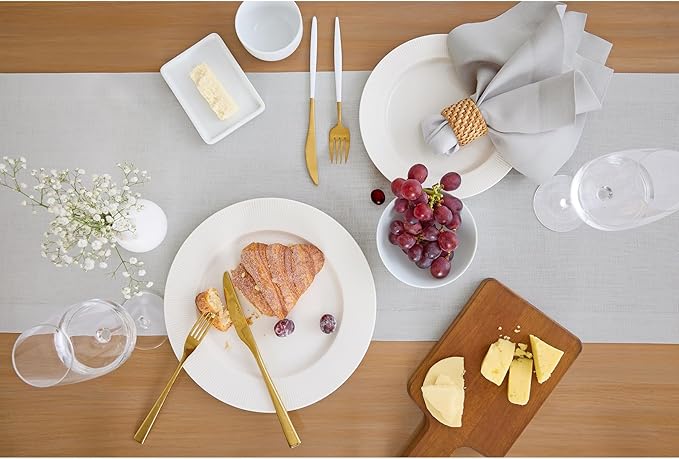 Solino Home Linen Table Runner 60 Inches - 100% Pure Linen Silver Cloud Table Runner 14 x 60 Inch Ideal for Dresser and Coffee Tables - Fall, Autumn, Thanksgiving - Fete