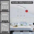 OKELI 3-Light Dimmable LED Pendant Lighting for Kitchen Island, 18W 1350LM Modern Crystal Bubble Island Light Fixture, 6000K Cool White, Adjustable Electro-Chrome Fixture, Easy Install, Square