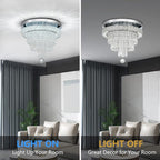 16“ Crystal Chandeliers Light Flush Mount Ceiling Light Fixtures Round Modern LED Chandelier for Living Room Bedroom Dining Room Closet Hallway (Cool White)
