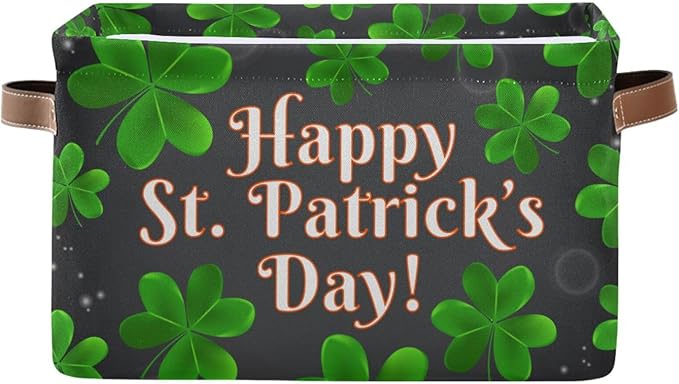 Storage Basket Happy St Patrick's Day Cube Storage Bins Organizer Bag Collapsible Closet Shelf Baskets with handle for Baby Cloth Pet Toy Book 14.2×10.2×8.3 IN