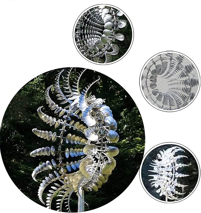 Unique and Magical Metal Windmill, 3D Wind Powered Kinetic Sculpture, Metal Wind Spinner Solar, Wind Spinners for Yard and Garden, Wind Catchers Metal Outdoor Patio Decoration (2 PCS -Silver)