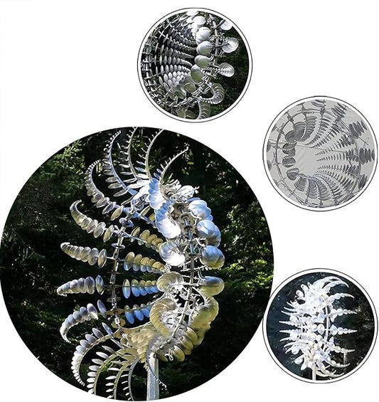 Unique and Magical Metal Windmill, 3D Wind Powered Kinetic Sculpture, Metal Wind Spinner Solar, Wind Spinners for Yard and Garden, Wind Catchers Metal Outdoor Patio Decoration (2 PCS -Silver)