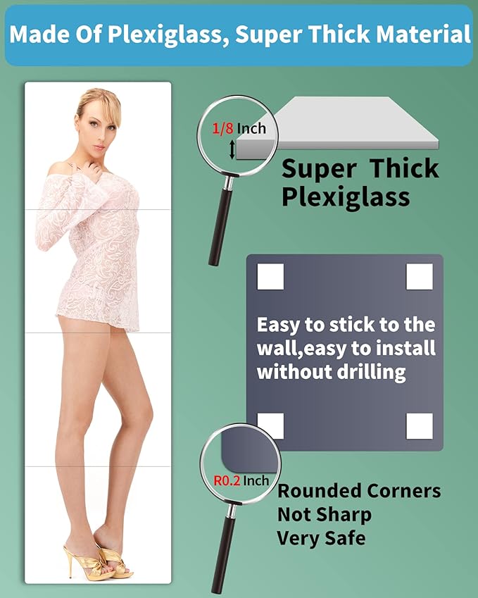 Shatterproof Acrylic Full Length Wall Mirror for Bedroom & Home Gym