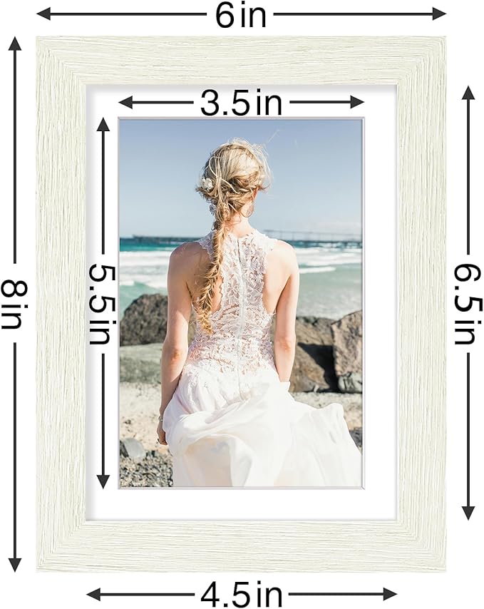 Vittanly 5x7 Picture Frames Set of 9, Shatter Resistant Plexiglass, Display 4x6 Pictures with Mat or 5x7 without Mat, Photo Frames for Wall or Tabletop, Engineered Wood, Whitemist