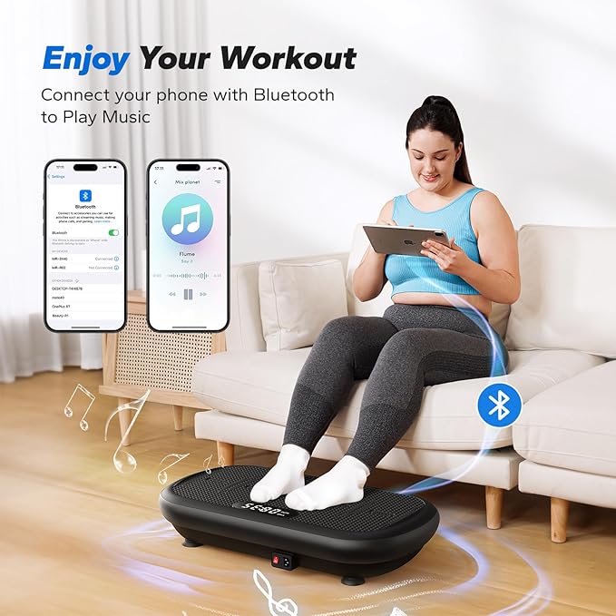 MERACH Vibration Plate Exercise Machine, Vibration Plate 440 Lbs Capacity, Bluetooth and Silicone Pedal, Stimulate Deep Fat, Vibration Plate for Lymphatic Drainage, Vibrating for Weight Loss