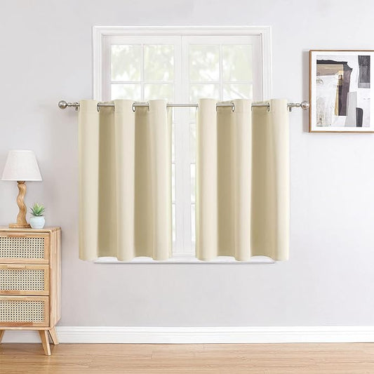 ChrisDowa Small Window Curtains for Kitchen and Bedroom - Grommet Short Thermal Insulated Room Darkening Curtains (2 Panels, Beige, 52 x 36 Inch)