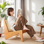 Rattan Accent Chair for Living Room, Mid Century Side Chair, Comfy Bamboo Chairs for Bedroom Reading Room, Wood