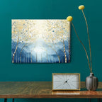 amatop Abstract Tree of Life Wall Art– Modern Blue Yellow Picture Forest Birch Mountain Canvas Print Minimalist Landscape Small Nature Artwork for Bathroom Bedroom Office Decor,16x12 Inch