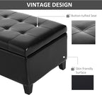 HOMCOM 51" Ottoman Storage Bench, Faux Leather Storage Chest with Lift Top, Tufted Ottoman for Living Room, Entryway, Black
