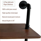 Industrial Pipe Wall Shelves Pipe Shelving with Real Wood Plank,60 Inches Floating Shelves for Wall Farmhouse Pipe Book Shelves Dark Brown 4 Tier for Kitchen,Living Room Decor and Bar Shelving