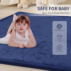 ACOMOPACK Baby Play Mat for Floor 1.3" Thick Memory Foam Play Mat 59"×71" Tummy Time Crawling with Non-Slip Bottom for Living Room,Nursery,Soft Velvet Playpen Mats for Kids,Infants（Royal Blue）