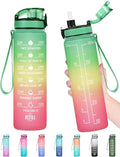 Enerbone Water Bottle, Leakproof BPA & Toxic Free, Motivational Water Bottle with Times to Drink and Straw, Fitness Sports Water Bottle with Strap for Office, Gym, Outdoor Sports