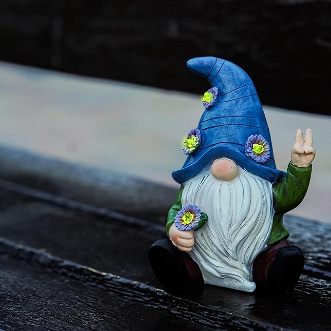 Peace Gnome Decorations for Yard/Lawn – Weatherproof Garden Statue – Fun Spring Summer Charming Gnomes Gifts for Women (Blue Peace Gnome)
