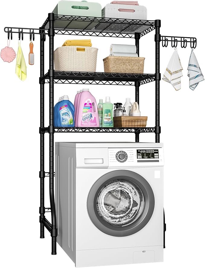 Ulif U8 Laundry Room Storage Organizer, Over The Washer and Dryer Storage Shelves for Laundry Organization, 35" W x 17.3" D x 76.2" H, Suit Washing Machine Width Within 32.6", Hold 304 lb, Black