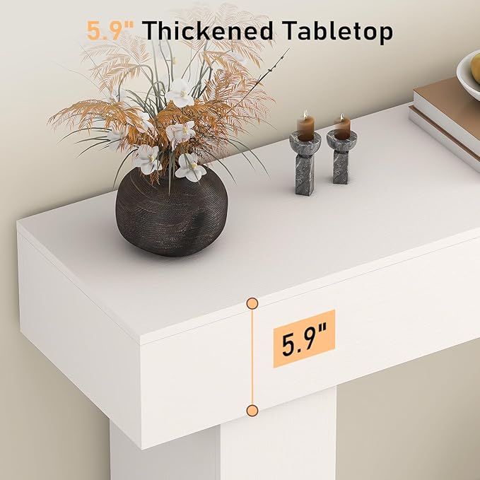 63 Inch Long Console Table for Entryway, Farmhouse Wood Rectangular Sofa Table Behind Couch Table, Narrow Entryway Table for Living Room, Entrance, Hallway, Foyer, Easy Assembly (Classic White)
