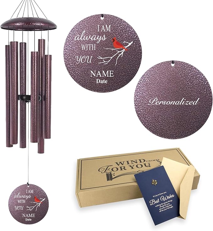 ASTARIN 36" Large Deep Tone Personalized Name Sympathy Wind Chimes, Cardinal Memorial Wind Chime for Loss of Mother Father Loved One, Bereavement Condolence Gifts Decor Outdoor Patio Garden
