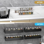 PMMASTO Adhesive Acrylic Spice Rack Organizer for Wall with Nano Double Sided Tape, Spice Shelf Organization for Kitchen Cabinet Door/Pantry Door, Wall Mount Seasoning Rack (Black - 4 Pack)