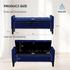 Storage Ottoman Bench, Velvet Upholstered Footstool for Bedroom and Living Room, Tufted Seat with Storage, Wooden Legs & Metal Rivets, Dark Blue