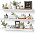 3-Pack Floating Wall Shelves, 24-Inch Rustic White Wooden Shelves for Storage and Décor, Easy Installation for Living Room, Bedroom, and Kitchen