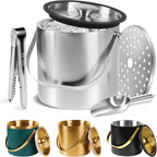 Ice Bucket, Ice Bucket with Silicone Sealing Ring Double-Wall Vacuum Insulation Champagne Buckets with Filter Layer Ice Tongs Ice Scoop (Silver, 3 L)