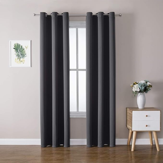 ChrisDowa Grommet Blackout Curtains for Bedroom and Living Room - 2 Panels Set Thermal Insulated Room Darkening Curtains (Dark Grey, 42W x 84L)
