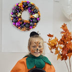 13.8 Inch Halloween Ball Wreath for Front Door with Lights, Lighted Cute Treat-or-Trick Door Wreath Ball Ornament for Halloween Indoor Decorations Centerpiece Party Holiday Wall Home Decor