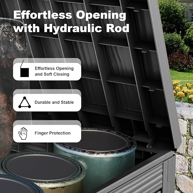 45 Gallon Resin Deck Box, Lockable Outdoor Storage Box for Patio Cushions Storage Furniture,Garden Tools, Pool Supplies, Weatherproof and UV Resistant（Black）