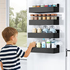 Magnetic Spice Rack for Refrigerator, Kitchen Organizer and Storage Shelf, Black (2 Pack)…