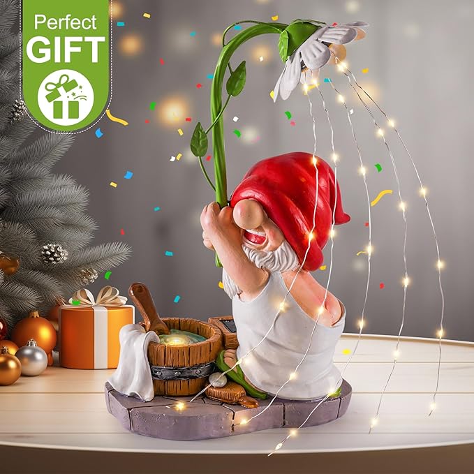 WINTS Garden Gnomes Outdoor Statue with Solar Lights,Bathing Funny Gnome Solar Garden Decorations for Lawn, Balcony,Yard,Patio Gnome Gifts for Mom