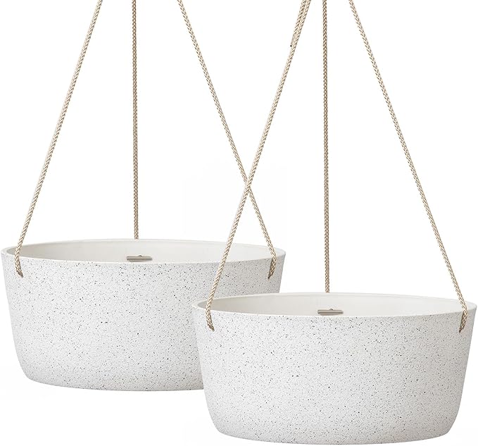 La Jolie Maison Large Hanging Planters - 12 Inch Outdoor Flower Pots, Hanging White Planters Set of 2