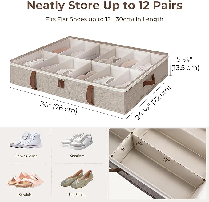 StorageWorks Under Bed Shoe Storage Organizer, Underbed Shoes Container with Adjustable Dividers, Shoe Storage Basket with Cover, Brown, 2-Pack, Space-Saving Shoe Box Fits up to 24 Pairs