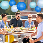Paper Lanterns Decorative, Blue Hanging Paper Round Chinese Lanterns with Lights for Wedding Graduation Birthday Party 12 LED Light Pack of 12
