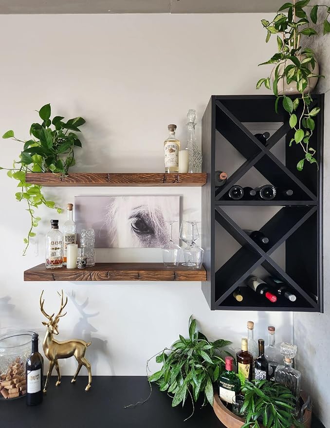 joelsantiques 36 Inch Floating Shelves - 36x9x2 in Wood Wall Shelf, Natural Wooden Home Decor for Bathroom Kitchen Bedroom, Hanging Mounted Invisible Bracket, Medium Brown