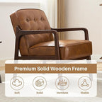 Faux Leather Accent Chair Set of 2, Mid Century Chair for Living Room, Upholstered Comfy Lounge Armchair with Solid Wood Frame, Modern Chair for Bedroom,105°Ergonomic Comfort, Brown