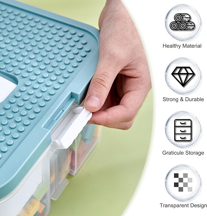 Toys Organizer Storage Case for Lego Box Kids Toy Stackable Building Blocks with Lids Bins Adjustable Lego Storage Containers Plastic Toy Box 1 Layer