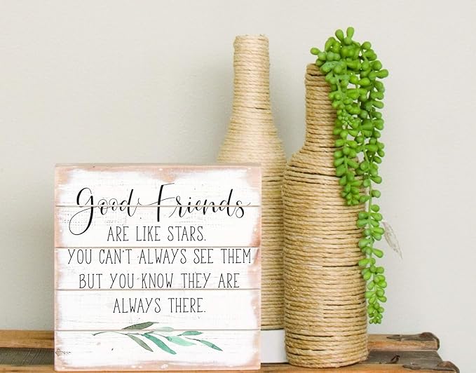 Simply Said, INC Perfect Pallet Petites Good Friends Are Like Stars Sign, Rustic Wooden Friendship Plaque, Farmhouse Shelf or Wall Decor, 8 Inch