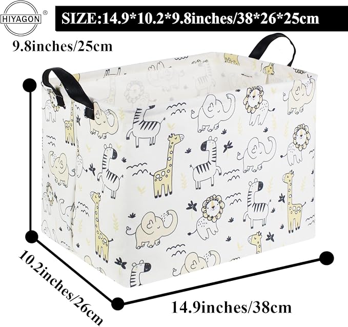HIYAGON Baby Baskets kids Toy Basket for Boy and Girls Woodland Gift Basket Empty Cute Storage Bin Organizer Box Rectangular Animal Room Decor for Books(Animal)