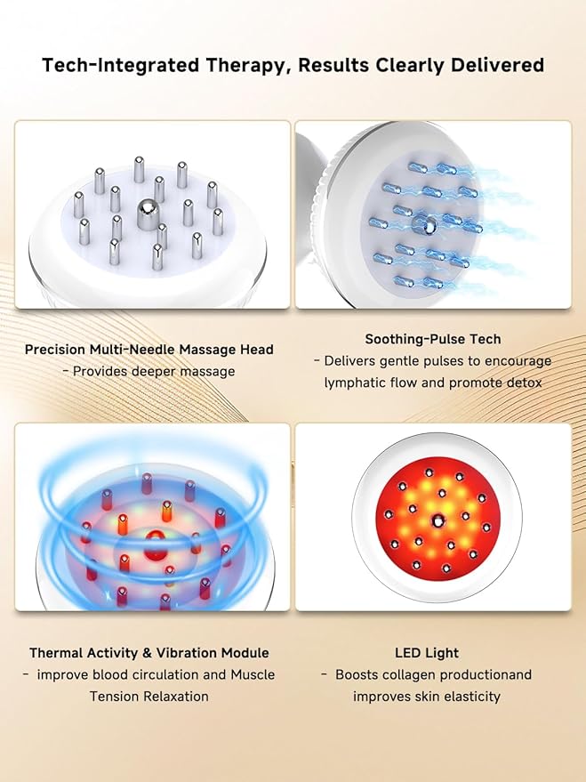 Lymphatic Drainage Massager, Electric Anti Cellulite Massage Tool, Helps Reduce Stretch Marks & Cellulite for Legs & Arms & Belly, Body Sculpting Machine with Microcurrent, Light, Heat & Vibration