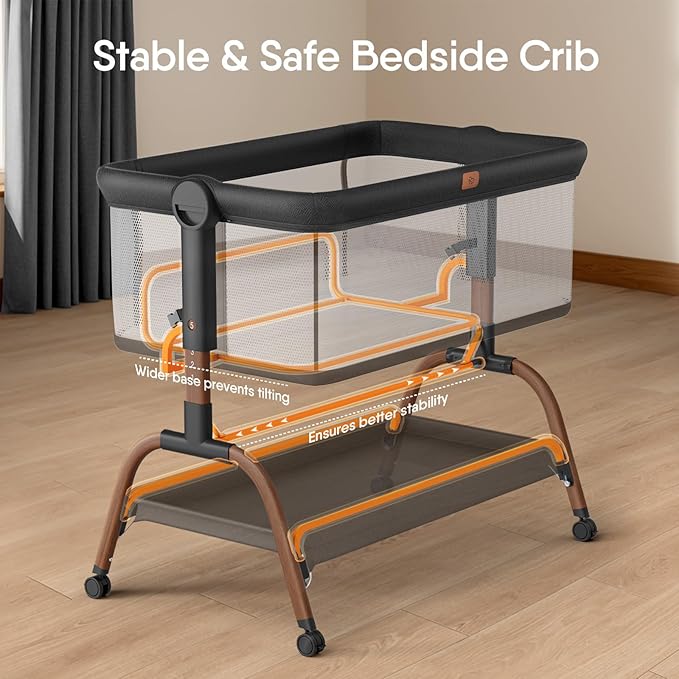 Baby Bassinet Bedside Crib, 3-in-1 Baby Bassinet Bedside Sleeper with Mattress and Soft, Breathable Sheet, Full-Mesh Sides, 6-Height Adjustable, Stable and Secure Crib for Newborns