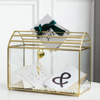 Wedding Card Box with Slot, 12.2'' Large Glass Card Boxes for Reception, Gold Card Holder, Clear Decorative Storage Box with Lock for Baby Shower, Birthday Party, Christmas, Bridal Shower