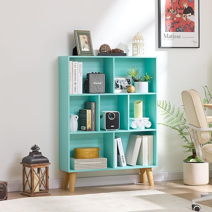 LEYAOYAO 7 Cube Bookshelf 3-Tier - Mint Green