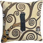 C Charlotte Home Furnishings Inc Lebensbaum Bird Belgian Cushion Cover | Pure Cotton Decorative Cushion Case | Cushion Cover for Indoor Use | 17x17 Inch Cushion Cover for Living Room I By Gustav Klimt