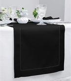 Solino Home Linen Black Table Runner 48 Inches - Classic Hemstitch, 100% Pure Linen Coffee Table Runner 14 x 48 Inch Ideal for Dresser Tables - Fall, Autumn, Halloween, Thanksgiving