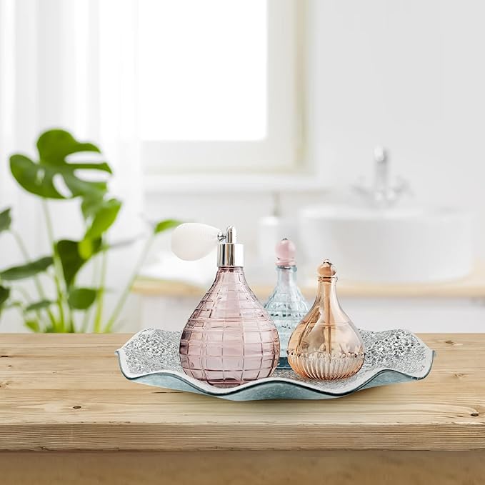 MDLUU Mosaic Centerpiece Tray, 11.6" Decorative Glass Plate, Home Decor Glass Bowl for Dining Room Table, Coffee Table, Gift (Silver)