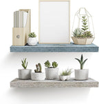 Sorbus Floating Shelf — Hanging Wall Shelves Decoration — Perfect Trophy Display, Photo Frames — Extra Long 24 Inch (Rectangle Shelf Set - Blue White)